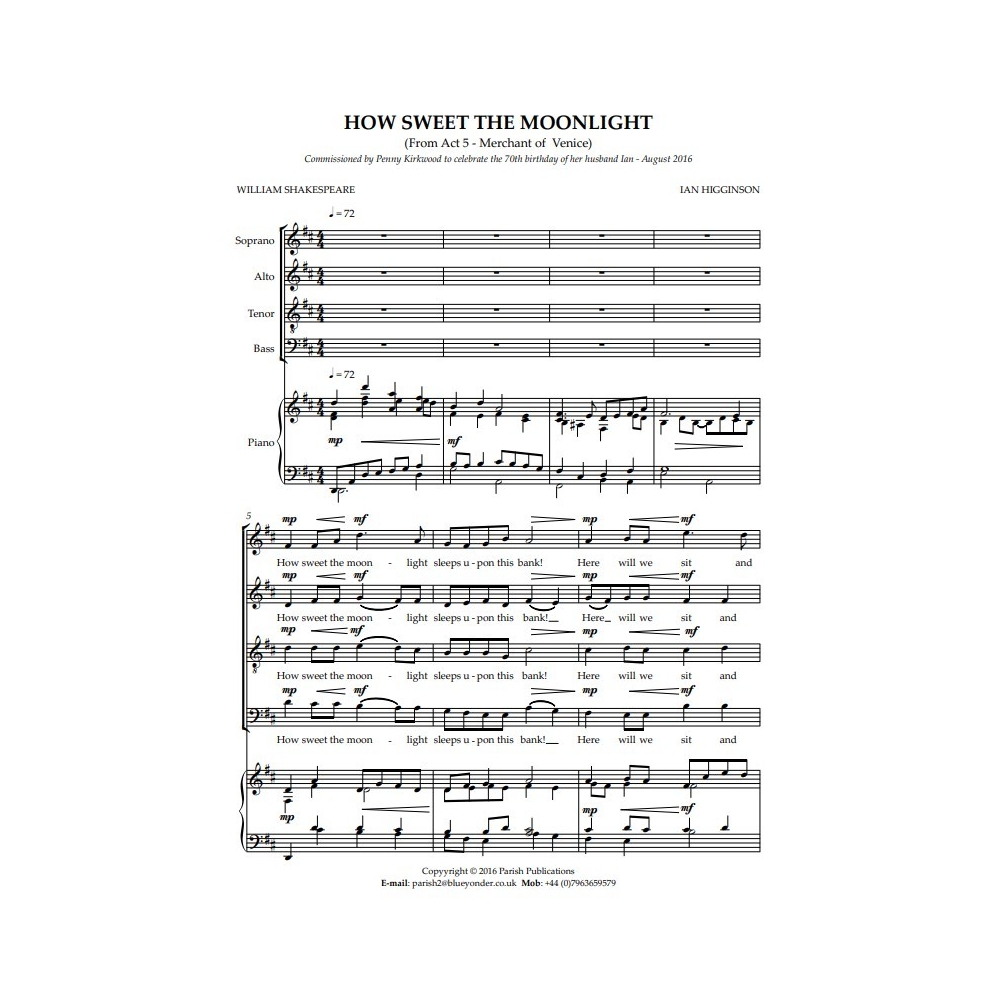 Higginson, Ian - How Sweet the Moonlight (SATB & Keyboard)