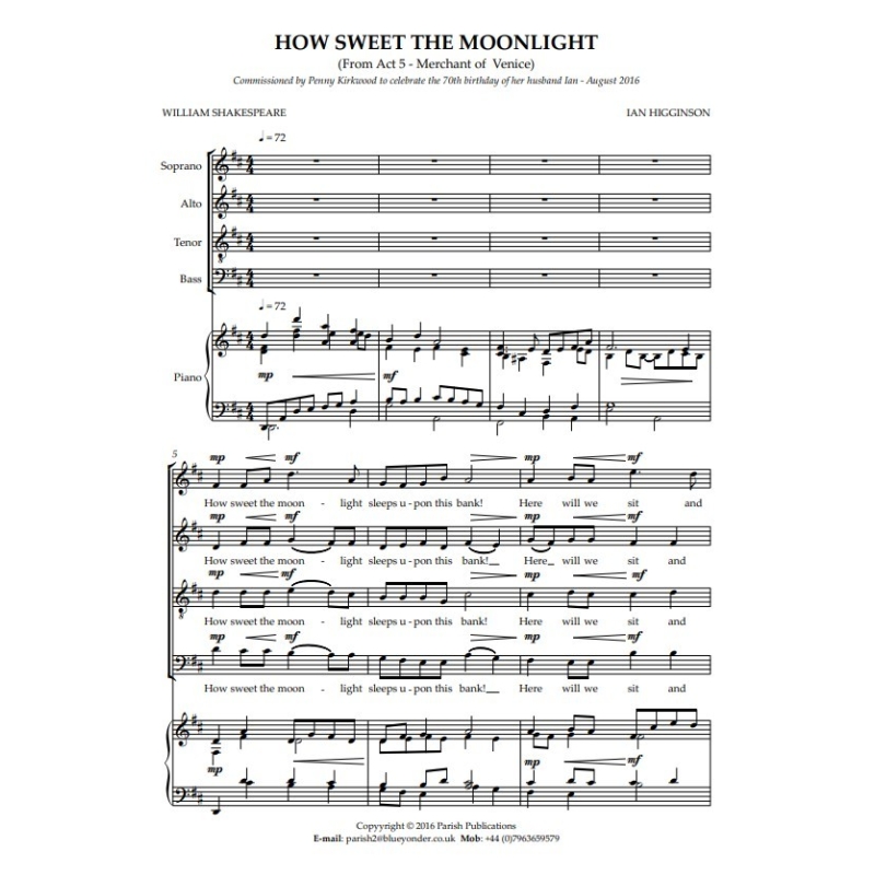 Higginson, Ian - How Sweet the Moonlight (SATB & Keyboard)