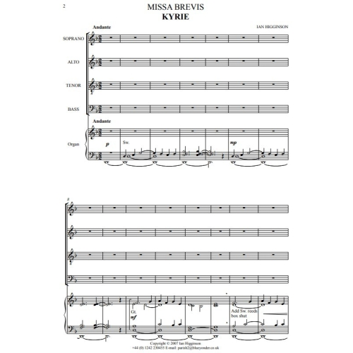 Higginson, Ian - Missa Brevis (SATB & Keyboard)