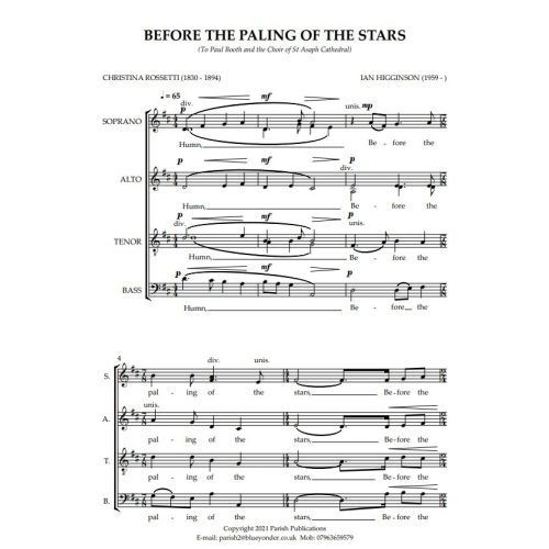 Higginson, Ian - Before the Paling of the Stars (SATB a cappella)