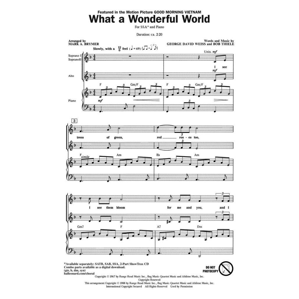 Louis Armstrong: What a Wonderful World (SSA)