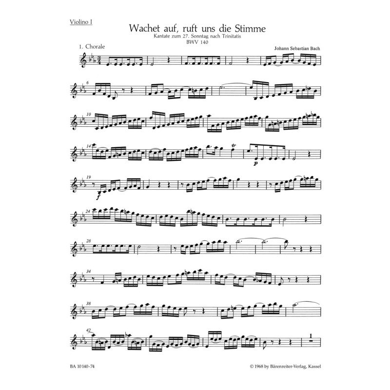 Cantata No. 140: Wachet Auf, Ruft Uns Die Stimme (BWV 140) Violin I - Johann Sebastian Bach / Johann Sebastian Bach