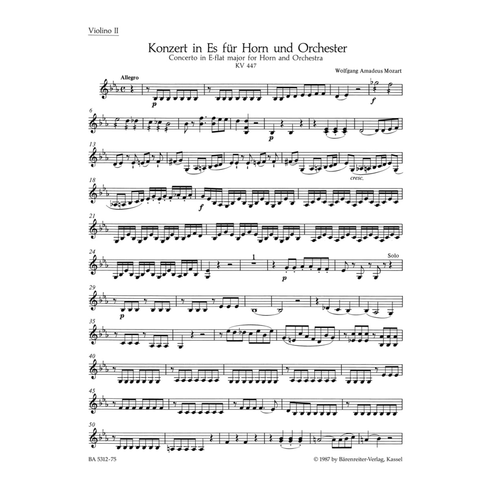 Concerto for Horn No. 3 in E-flat (K.447) Violin II - Wolfgang Amadeus Mozart