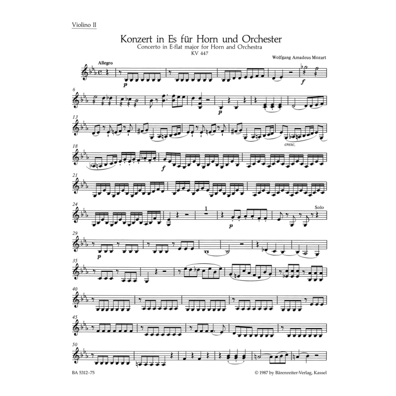 Concerto for Horn No. 3 in E-flat (K.447) Violin II - Wolfgang Amadeus Mozart