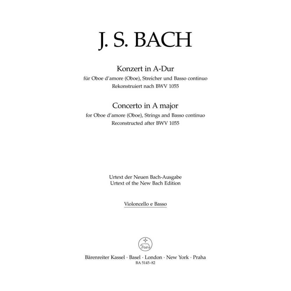 Concerto for Oboe dAmore in A (after BWV 1055) Cello/Double Bass - Johann Sebastian Bach / Johann Sebastian Bach