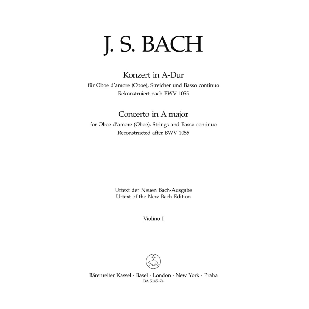 Concerto for Oboe dAmore in A (after BWV 1055) Violin I - Johann Sebastian Bach