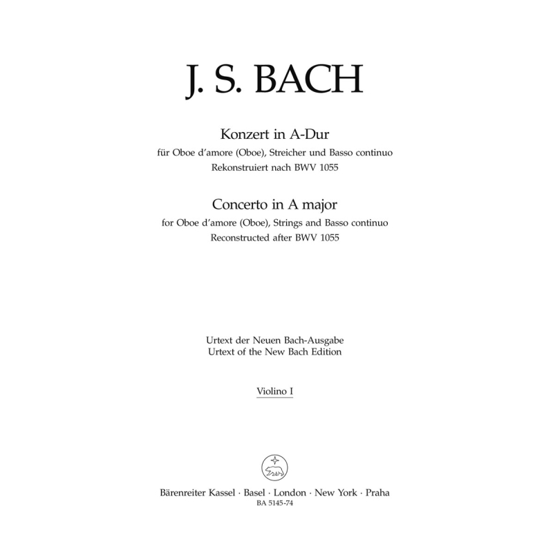 Concerto for Oboe dAmore in A (after BWV 1055) Violin I - Johann Sebastian Bach