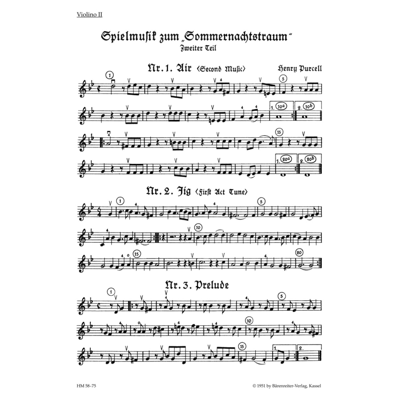 Incidental Music for A Midsummer Nights Dream Part 2. (From the opera The Fairy Queen) for Violin I - Henry Purcell