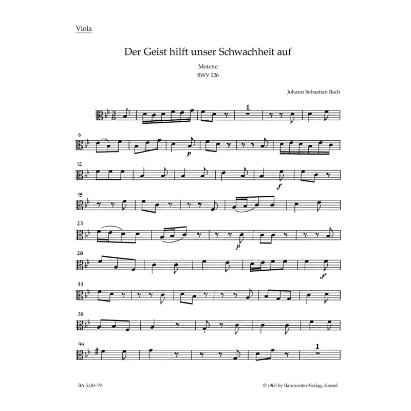 Motet No. 2: Der Geist Hilft (BWV 226a) for Viola - Johann Sebastian Bach