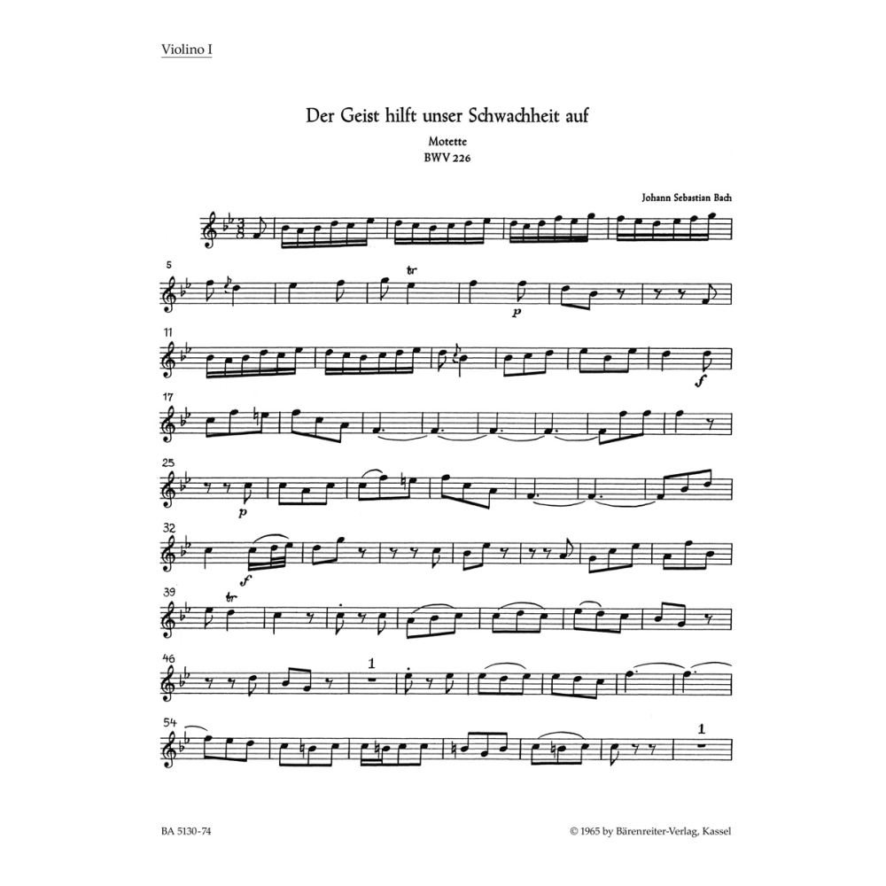Motet No. 2: Der Geist Hilft (BWV 226a) for Violin I - Johann Sebastian Bach