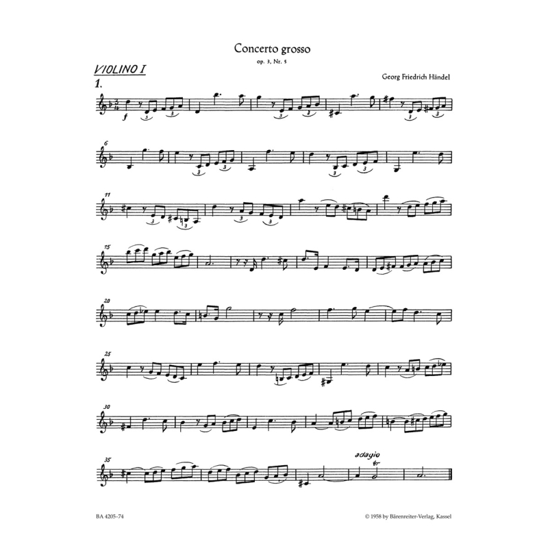 Concerto Grosso Op.3, No. 5 in D minor Violin I - George Frideric Handel