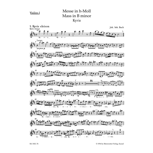 Mass in B minor (BWV 232) for Violin I - Johann Sebastian Bach / Johann Sebastian Bach