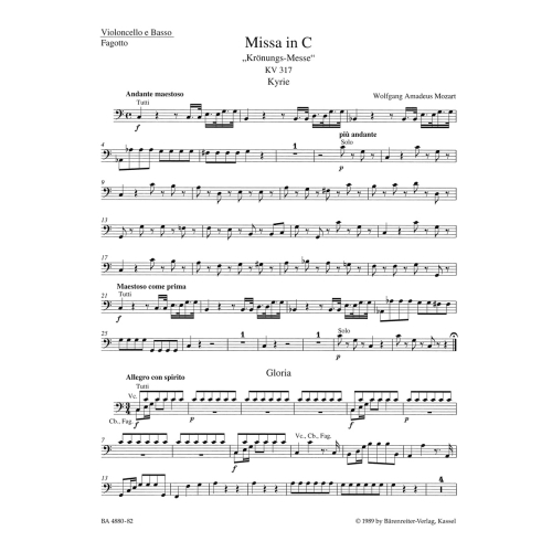 Mass in C (K.317) (Coronation Mass) Cello/Double Bass - Wolfgang Amadeus Mozart