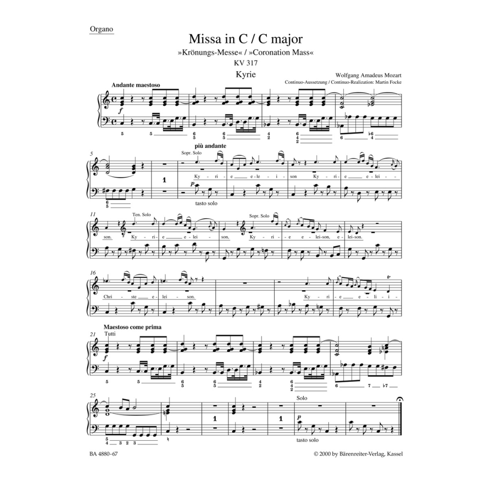 Mass in C (K.317) (Coronation Mass) Organ - Wolfgang Amadeus Mozart