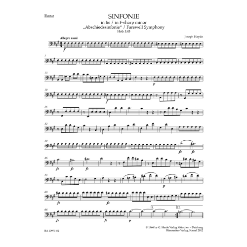 Symphony No.45 in F-sharp minor (Farewell) (Hob. I:45) Cello/Bass - Franz Joseph Haydn