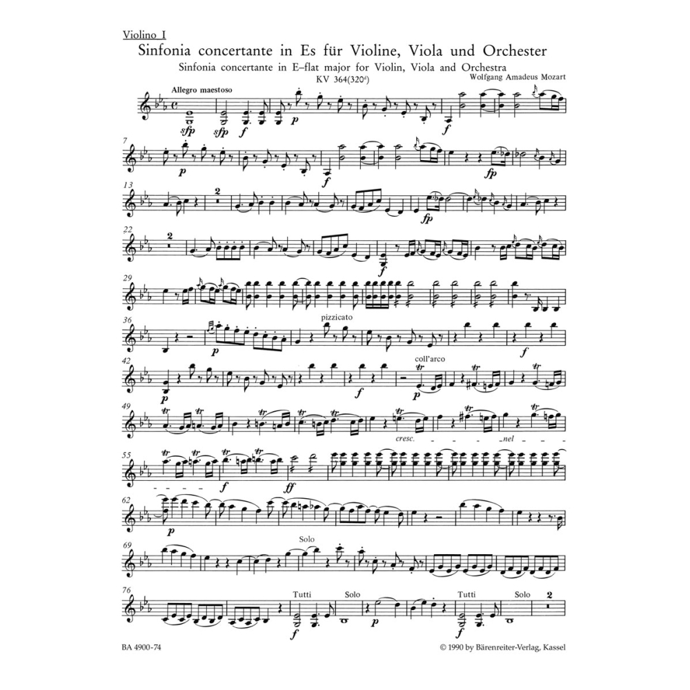 Sinfonia Concertante in E-flat (K.364) (K.320d) Violin I - Wolfgang Amadeus Mozart