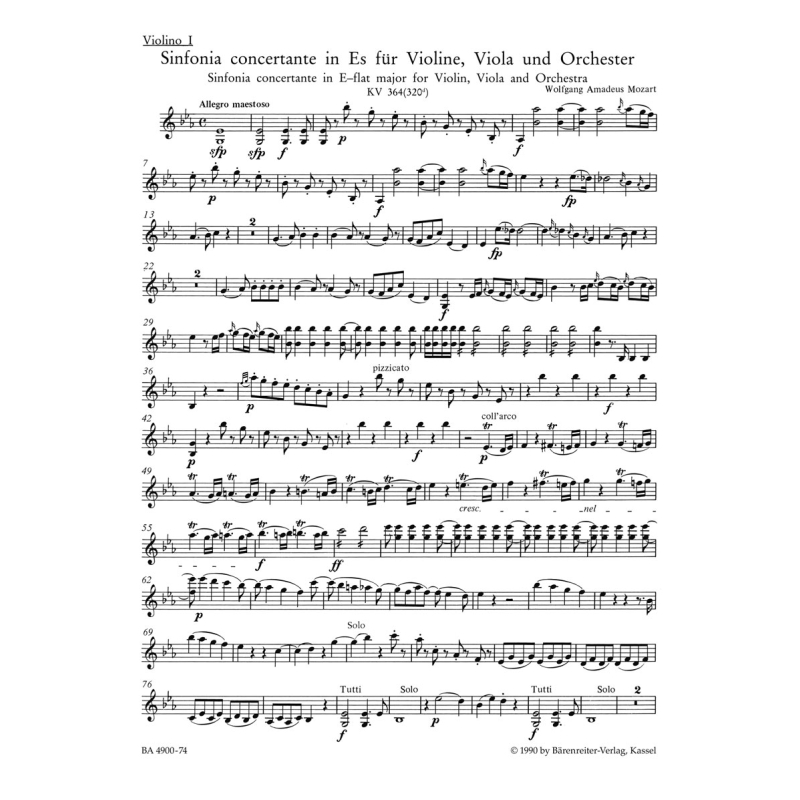 Sinfonia Concertante in E-flat (K.364) (K.320d) Violin I - Wolfgang Amadeus Mozart