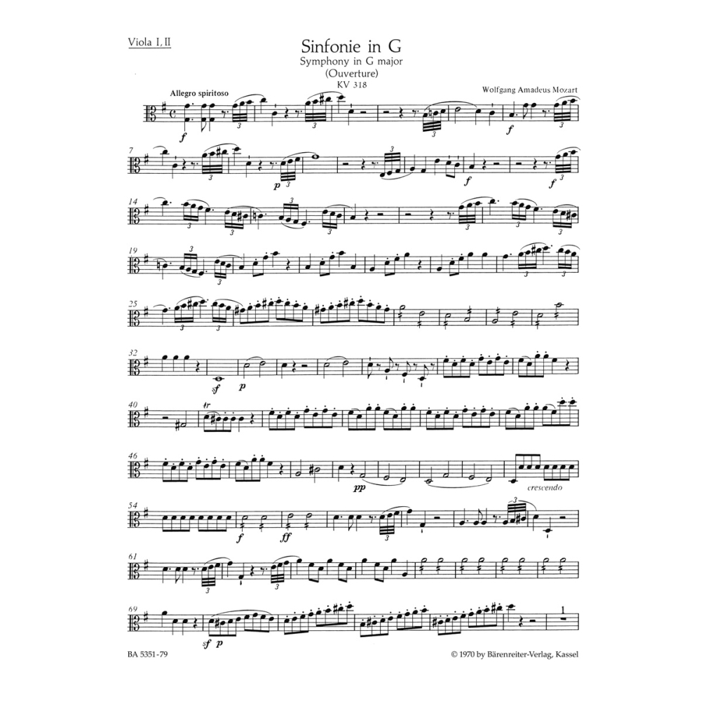 Symphony No. 32 in G (K.318) (Overture in Italian Style) Viola - Wolfgang Amadeus Mozart
