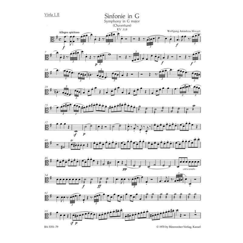 Symphony No. 32 in G (K.318) (Overture in Italian Style) Viola - Wolfgang Amadeus Mozart