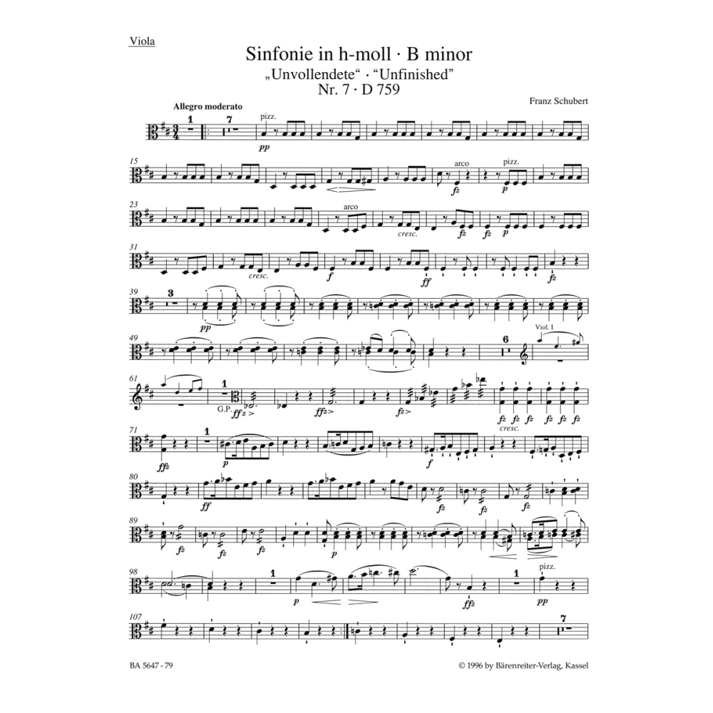 Symphony No. 7 in B minor (D.759) (Unfinished) (formerly Symphony No. 8) (Viola) - Franz Schubert
