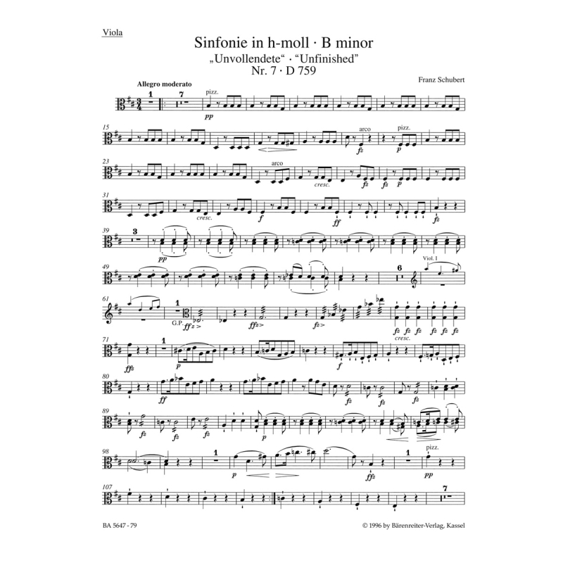 Symphony No. 7 in B minor (D.759) (Unfinished) (formerly Symphony No. 8) (Viola) - Franz Schubert