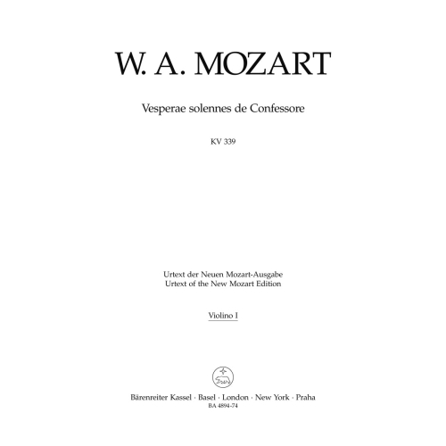 Vesperae Solennes de Confessore (K.339) Violin I - Wolfgang Amadeus Mozart