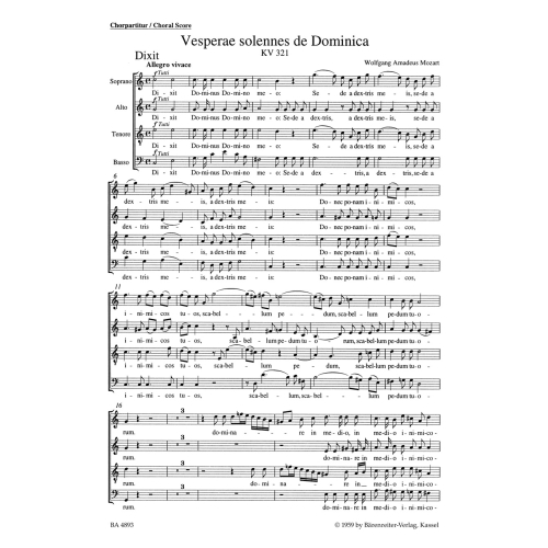 Vesperae Solennes de Dominica (K.321) Chorus Score - Wolfgang Amadeus Mozart