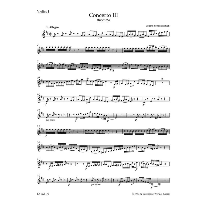 Concerto for Keyboard No. 3 in D (BWV 1054) Violin I - Johann Sebastian Bach
