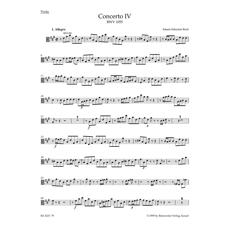 Concerto for Keyboard No. 4 in A (BWV 1055) Viola - Johann Sebastian Bach
