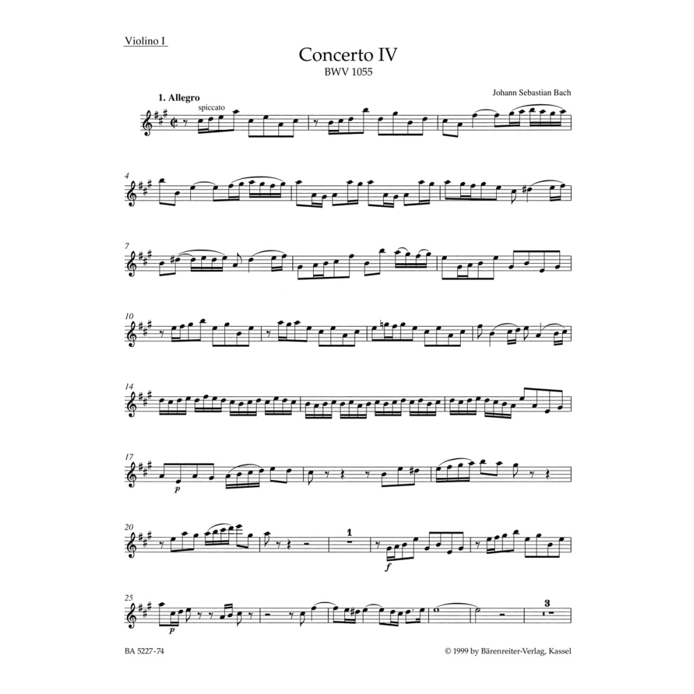 Concerto for Keyboard No. 4 in A (BWV 1055) Violin I - Johann Sebastian Bach