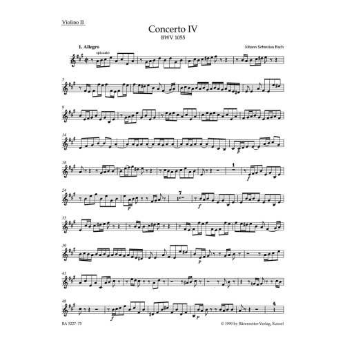 Concerto for Keyboard No. 4 in A (BWV 1055) Violin II - Johann Sebastian Bach