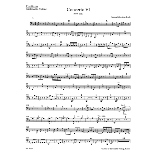 Concerto for Keyboard No. 6 in F (BWV 1057) Cello/Double Bass - Johann Sebastian Bach