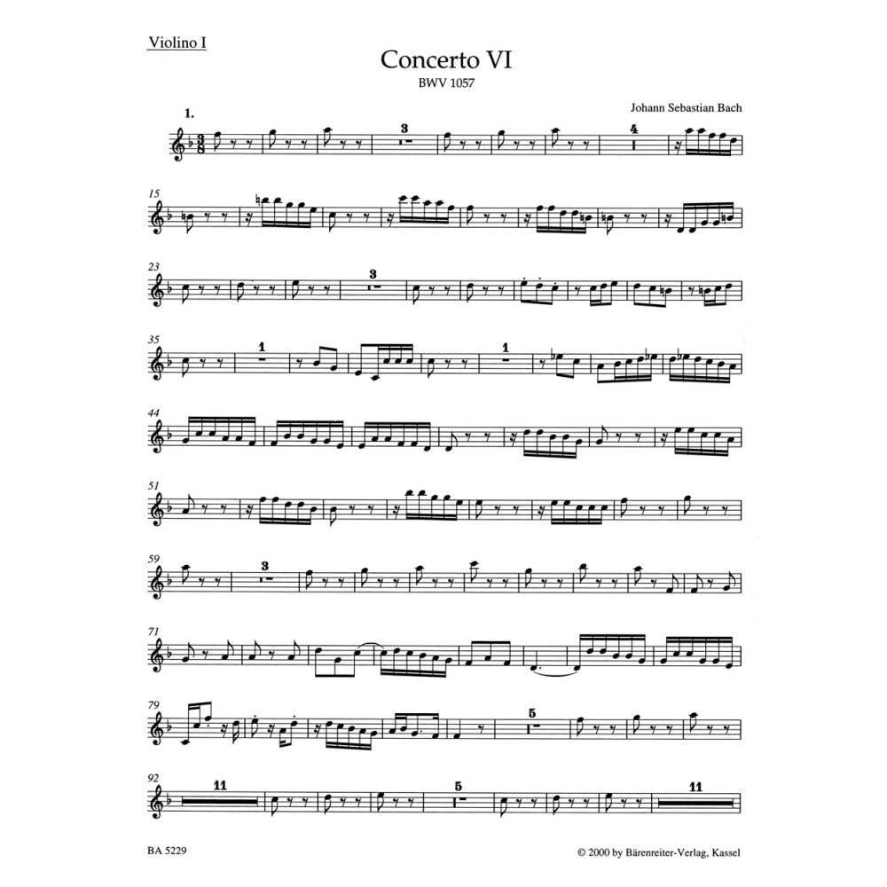 Concerto for Keyboard No. 6 in F (BWV 1057) Violin I - Johann Sebastian Bach