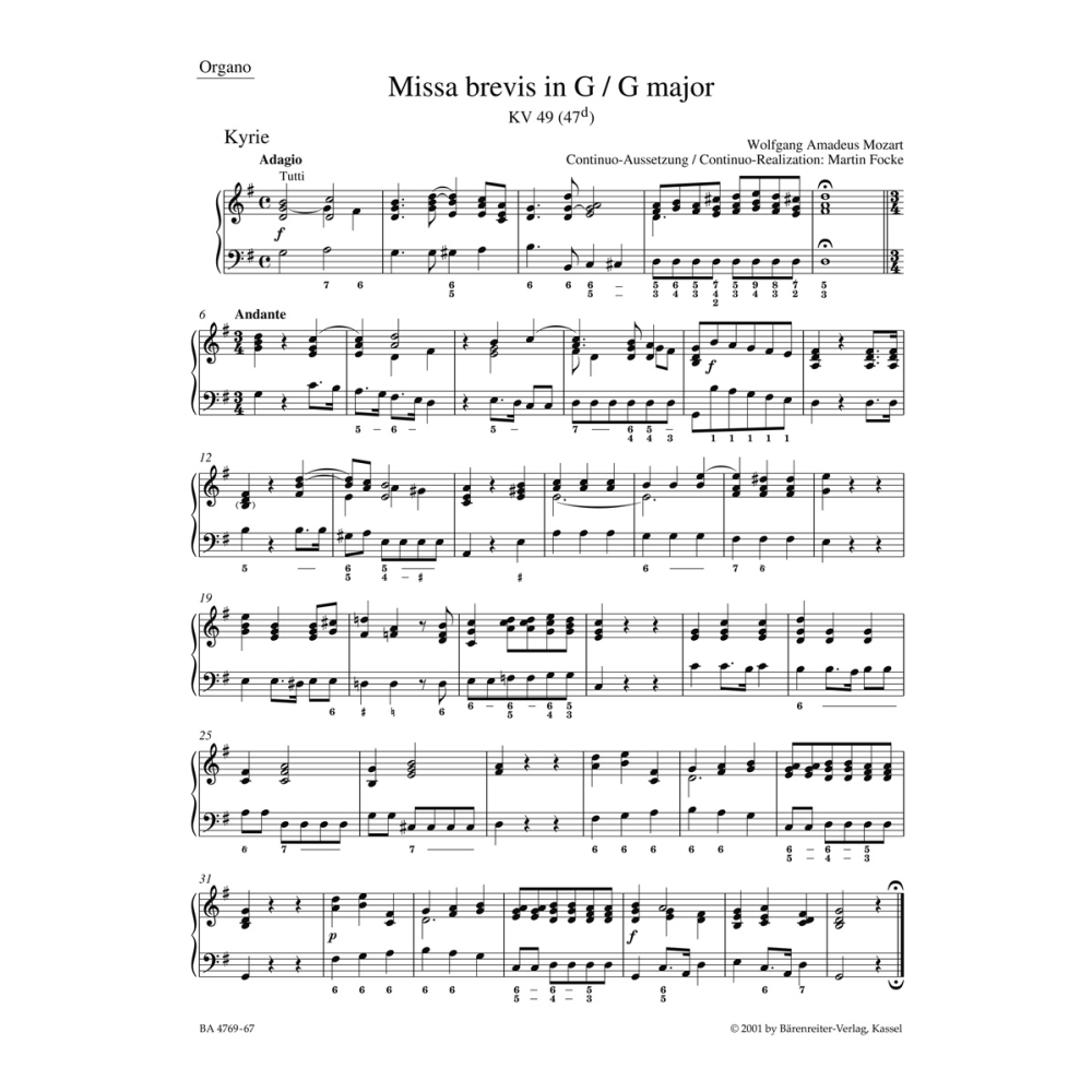 Missa Brevis in G (K.49) Organ - Wolfgang Amadeus Mozart