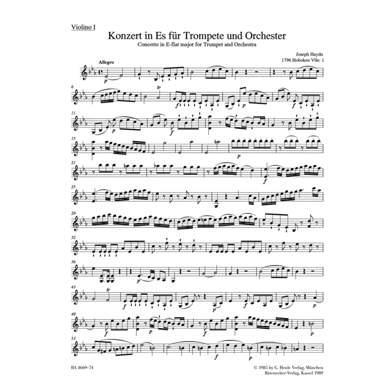 Concerto for Trumpet in E-flat (HobVIIe:1) Violin I - Franz Joseph Haydn