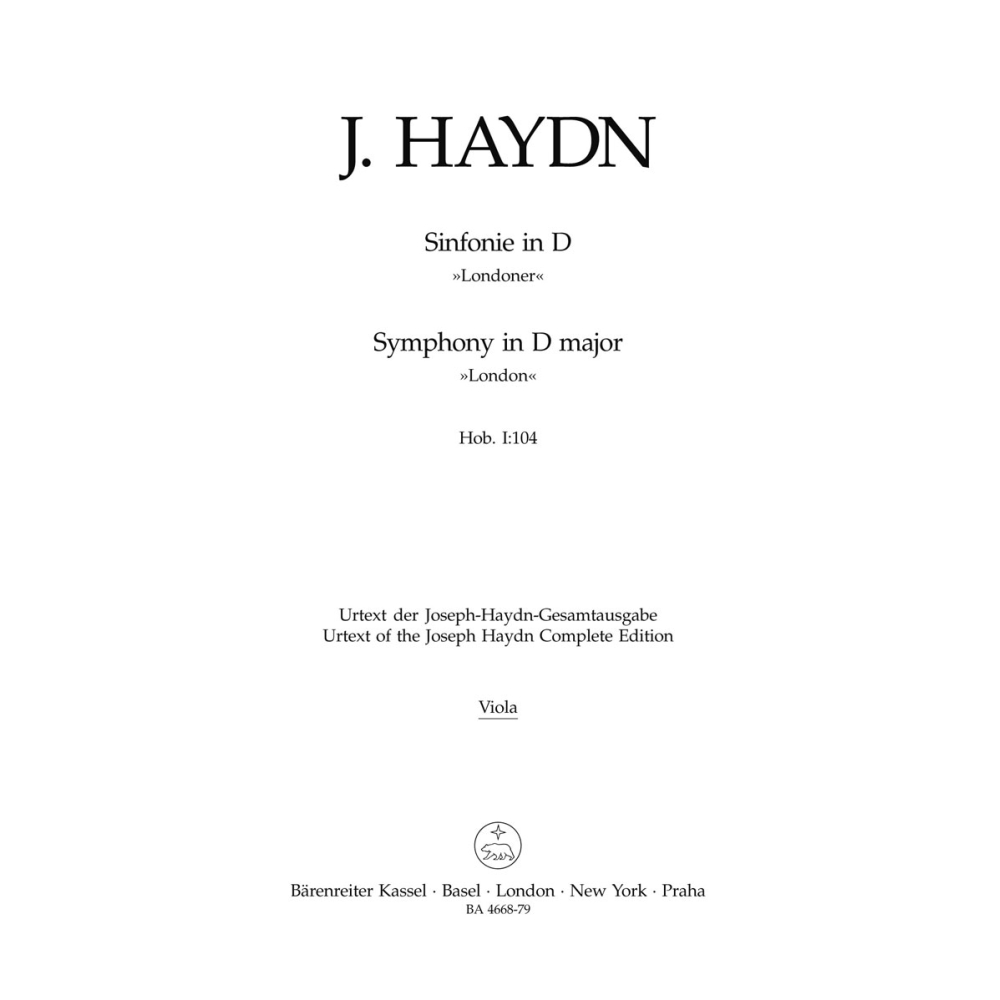 Symphony No. 104 in D (London) (HobI:104) (London No. 12) Viola - Franz Joseph Haydn