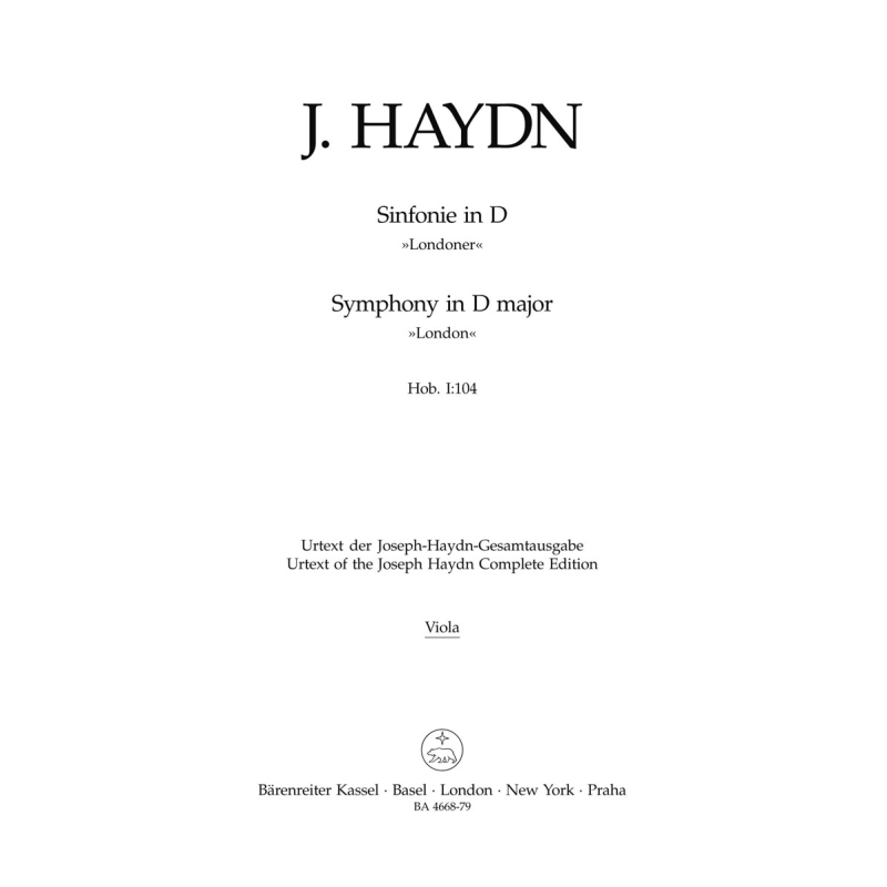 Symphony No. 104 in D (London) (HobI:104) (London No. 12) Viola - Franz Joseph Haydn