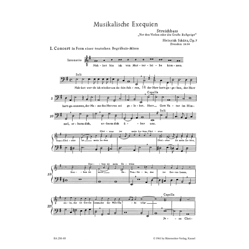 Musical Exequien, Complete (SWV 279-28l) for Double Bass - Heinrich Schütz