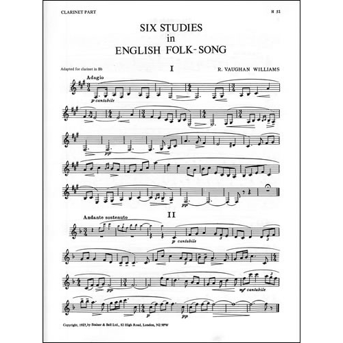 Williams, V. - Six Studies in English Folksong for Clarinet