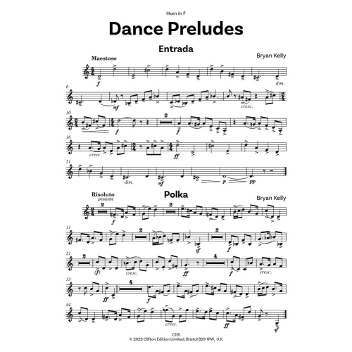 Kelly, Bryan - Dance Preludes for Horn in F and Piano