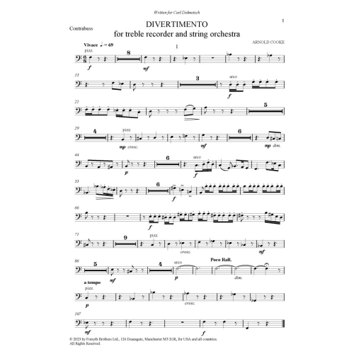 Divertimento for Treble Recorder and String Orchestra - Arnold Cooke