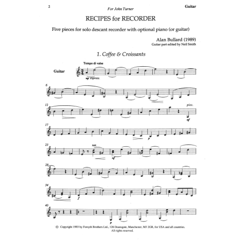 Recipes Alan Bullard Sheet Music for Descant Recorder and