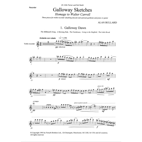 Galloway Sketches - Bullard, Alan - Sheet Music for Treble Recorder and Piano or Guitar