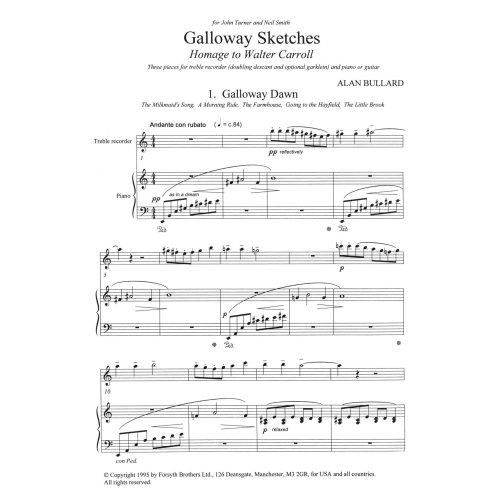 Galloway Sketches - Bullard, Alan - Sheet Music for Treble Recorder and Piano or Guitar