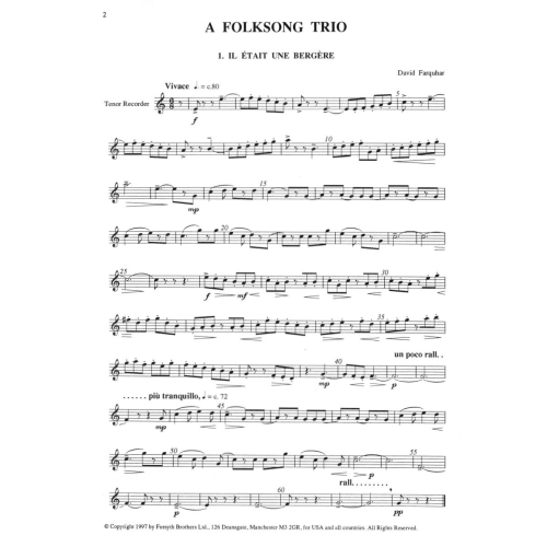 A Folk Song Trio - Farquhar, David - Recorder Trio