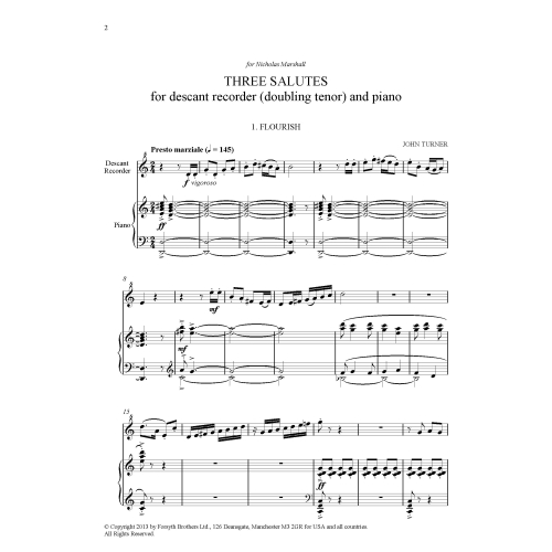 Three Salutes and A Whirl for Descant Recorder and Piano by John Turner