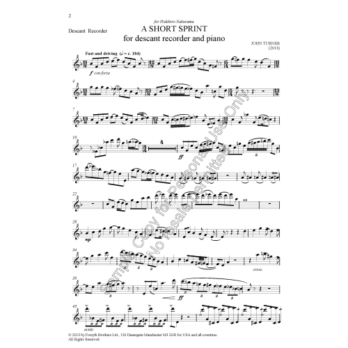 A Short Sprint by John Turner - For Descant Recorder and Piano