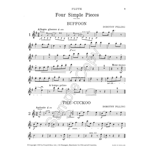 Four Simple Pieces (and Two Trios) for Flute and Piano - Dorothy Pilling