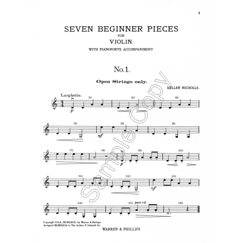 Seven Beginner Pieces for Violin - Heller Nicholls