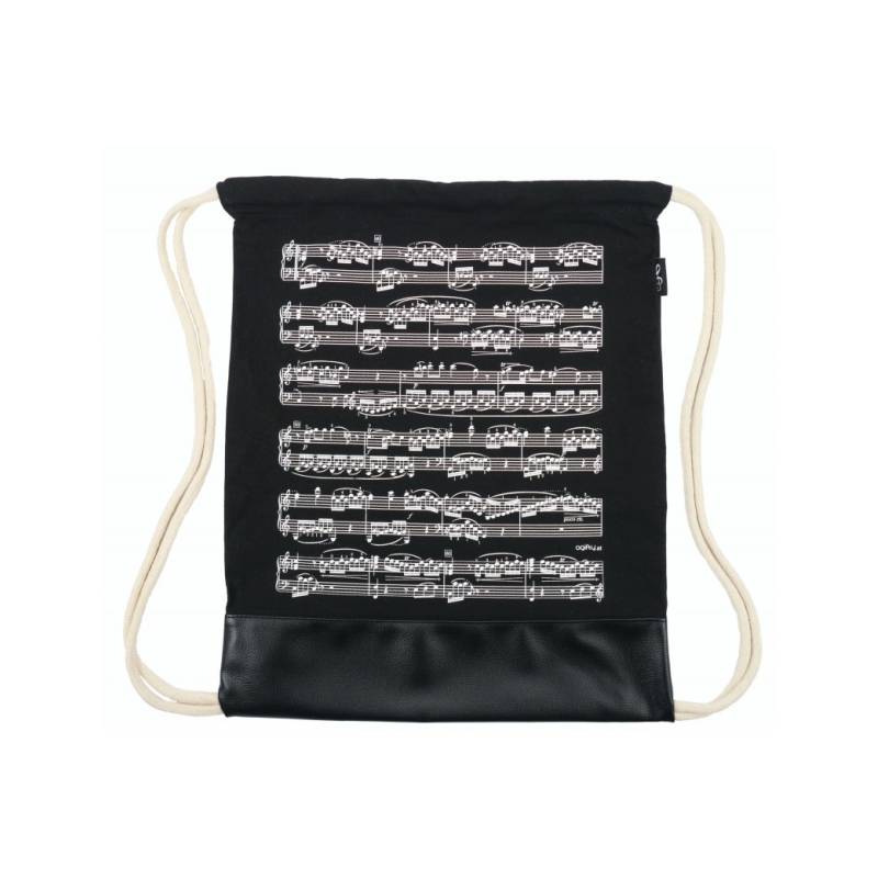 Drawstring bag notelines black canvas